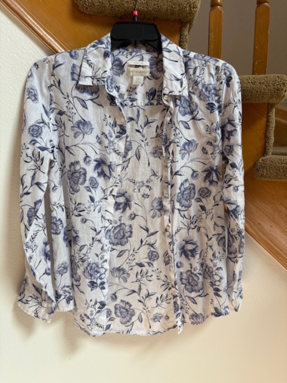 Cynthia Rowley Periwinkle Linen Floral Button-down, worn once women's size M